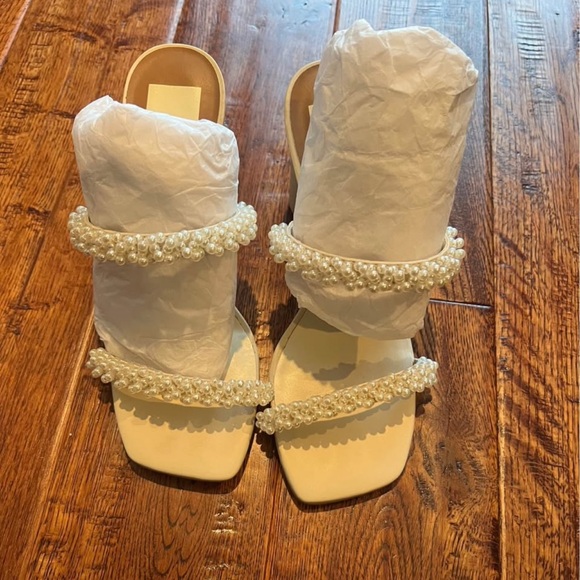 Dolce Vita Ivory Pearl Two-Strap Block Heel Sandals - Picture 2 of 4